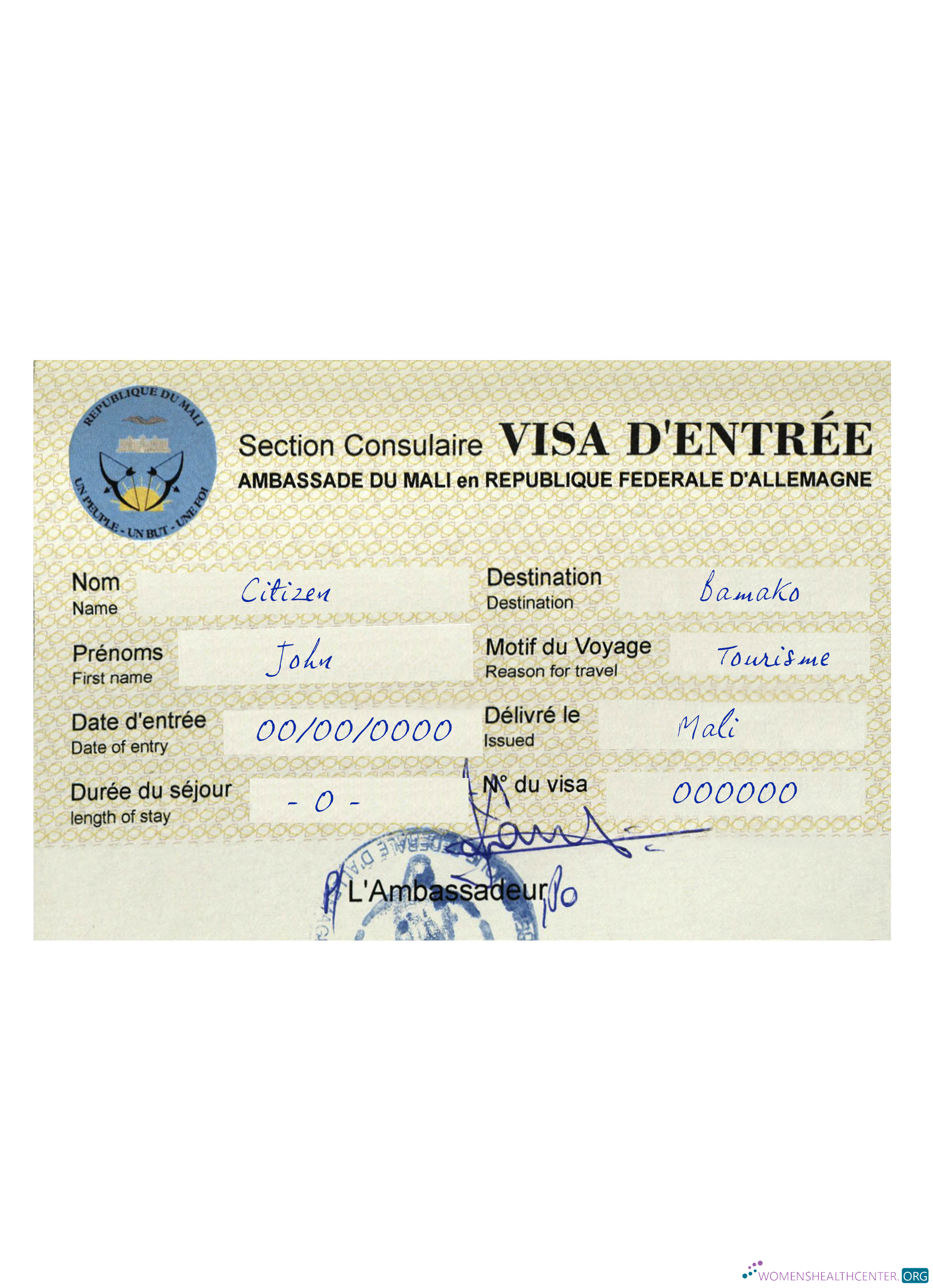 Download Mali Republic travel visa Photoshop template